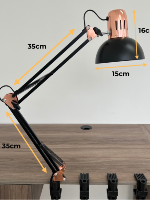 Lámpara de mesa color negro con oro rosa (brazo largo)