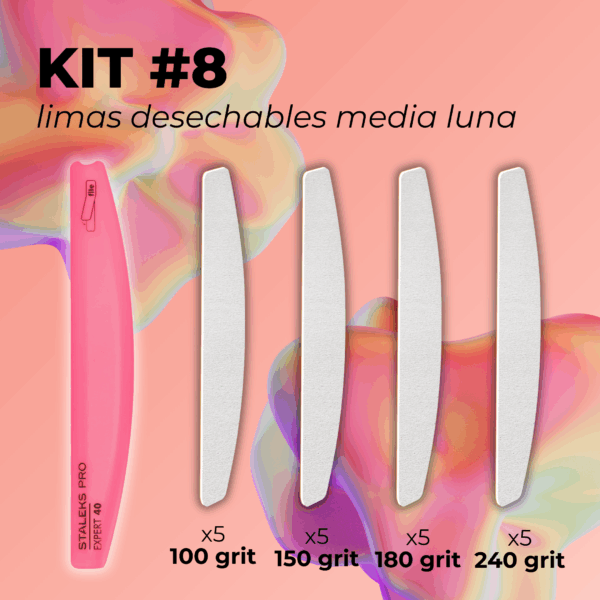 KIT #8 limas desechables media luna (base acrílica EXPERT 40 + repuestos)