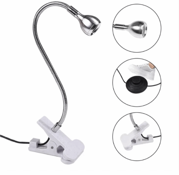 Mini lámpara UV/LED para uñas con pinza y pedal (color plateado)