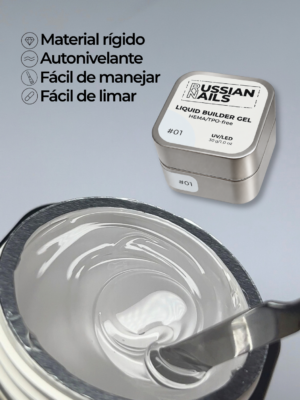 RN RUSSIAN NAILS Liquid Builder Gel 30g (tono 01, transparente), frasco convencional