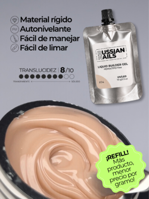 RN RUSSIAN NAILS Liquid Builder Gel 70g (tono 14), bolsa REFILL