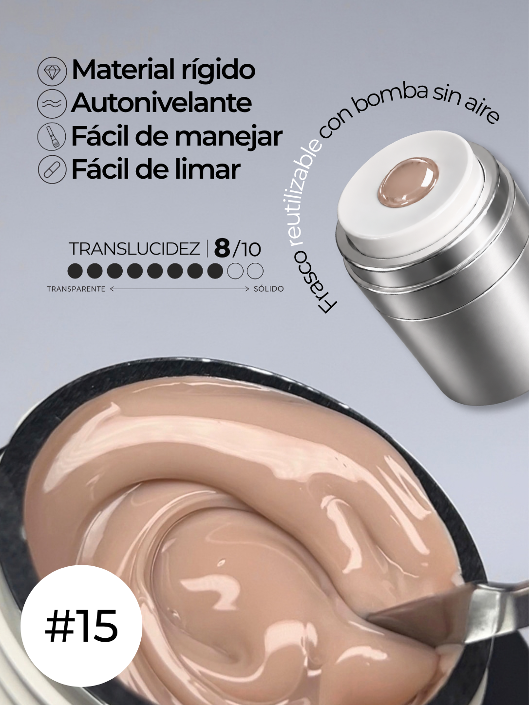 RN RUSSIAN NAILS Liquid Builder Gel 30g (tono 15), frasco AIRLESS