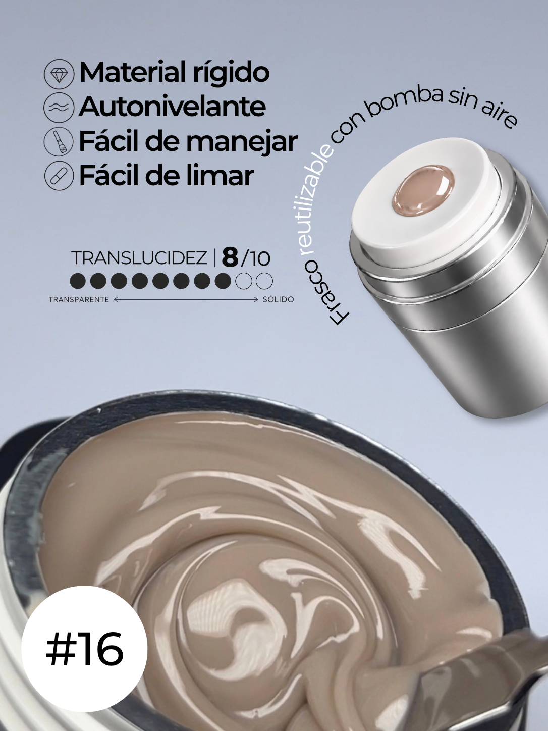 RN RUSSIAN NAILS Liquid Builder Gel 30g (tono 16), frasco AIRLESS