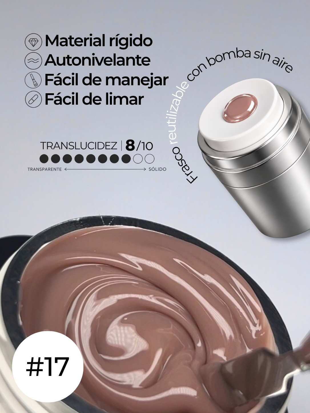 RN RUSSIAN NAILS Liquid Builder Gel 30g (tono 17), frasco AIRLESS