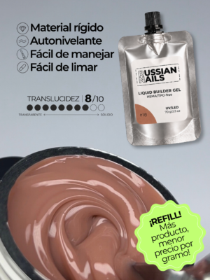 RN RUSSIAN NAILS Liquid Builder Gel 70g (tono 18), bolsa REFILL