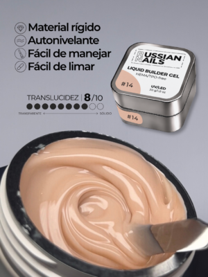 RN RUSSIAN NAILS Liquid Builder Gel 30g (tono 14), frasco convencional
