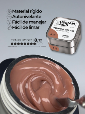 RN RUSSIAN NAILS Liquid Builder Gel 30g (tono 18), frasco convencional