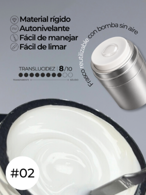 RN RUSSIAN NAILS Liquid Builder Gel 30g (tono 02, blanco leche), frasco AIRLESS