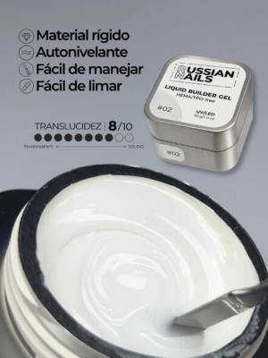 RN RUSSIAN NAILS Liquid Builder Gel 30g (tono 02, blanco leche), frasco convencional