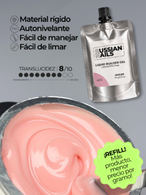 RN RUSSIAN NAILS Liquid Builder Gel 70g (tono 03), bolsa REFILL