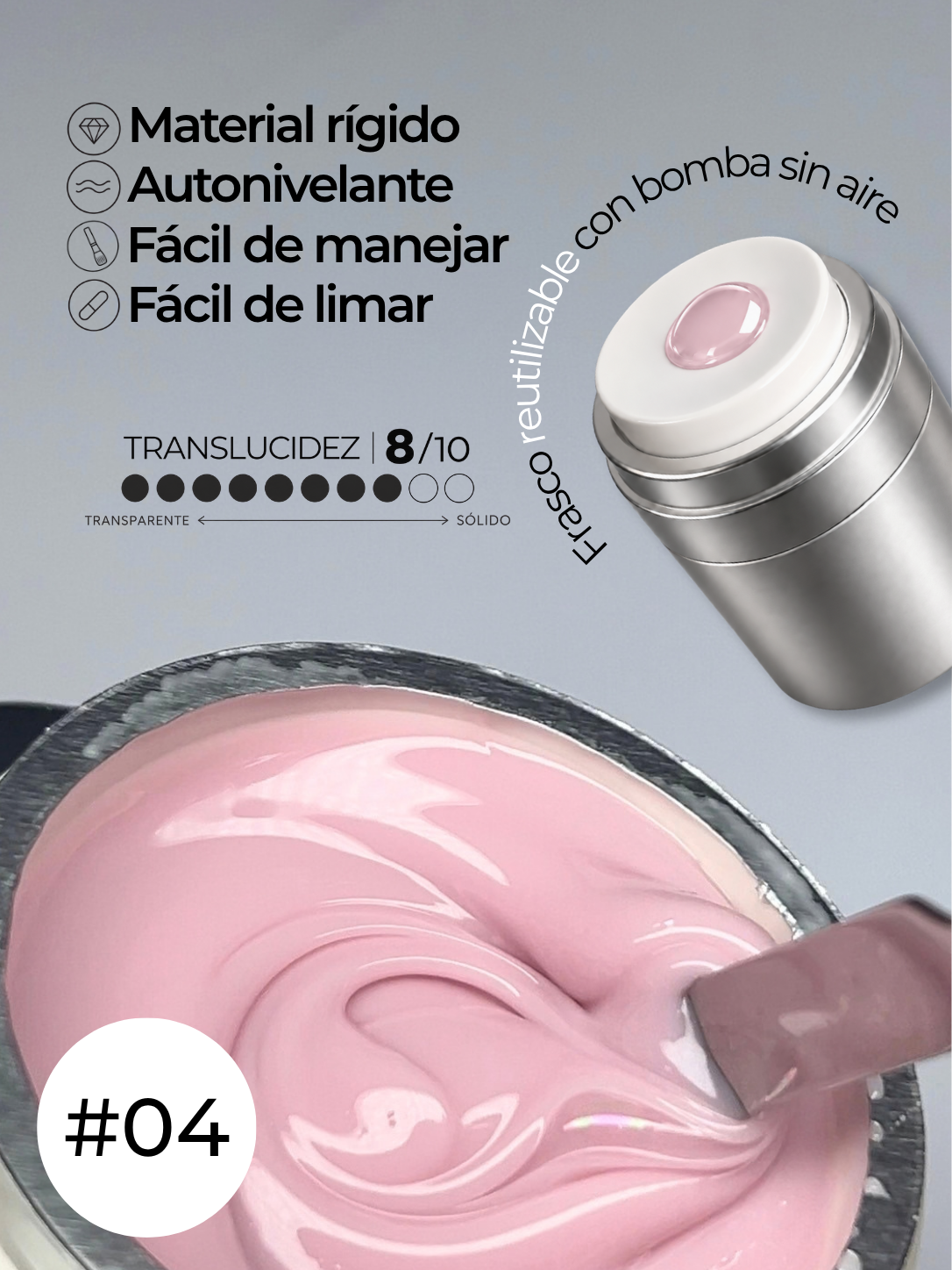 RN RUSSIAN NAILS Liquid Builder Gel 30g (tono 04), frasco AIRLESS
