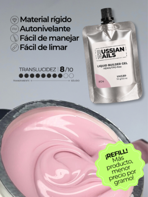 RN RUSSIAN NAILS Liquid Builder Gel 70g (tono 04), bolsa REFILL