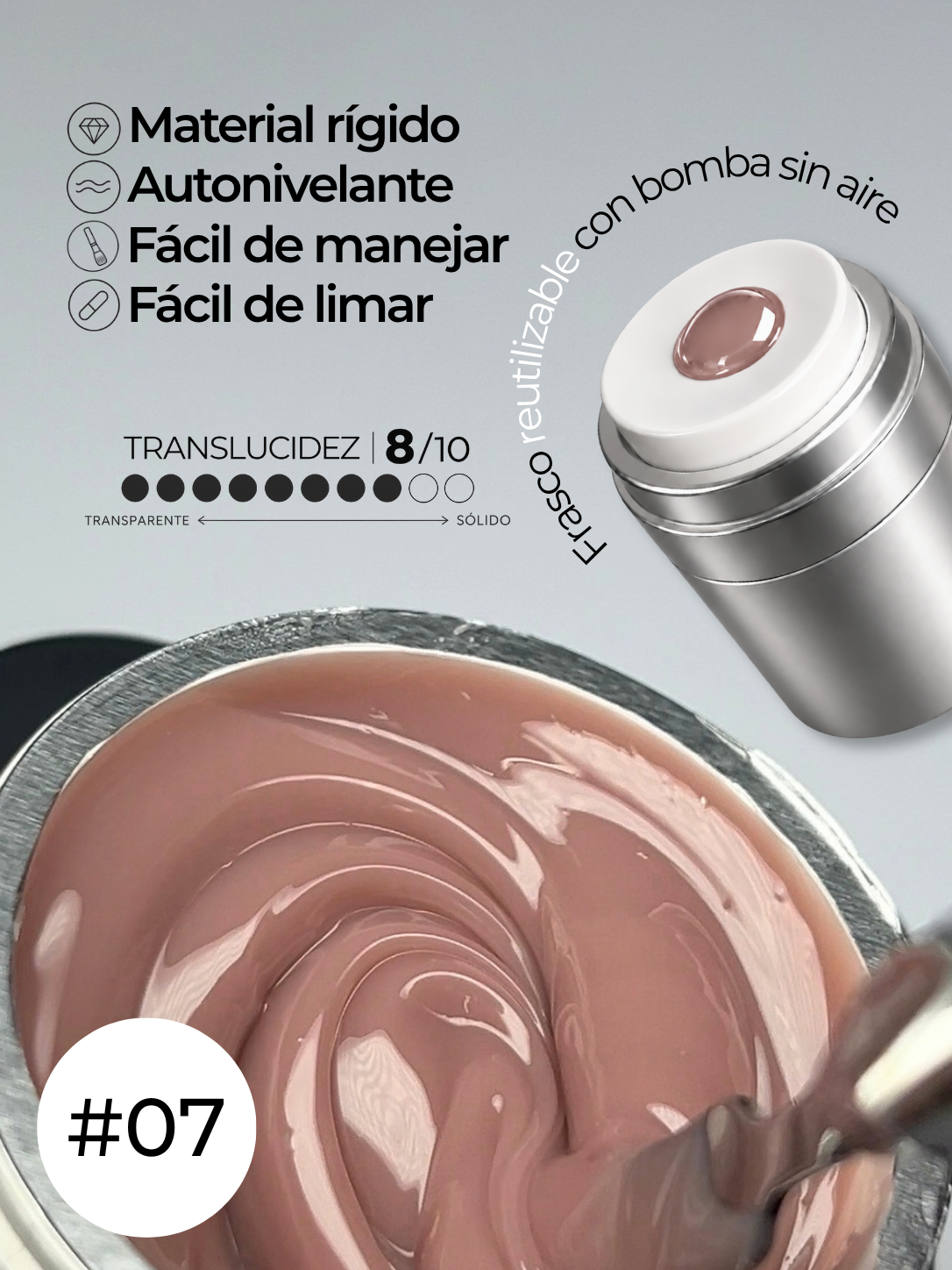 RN RUSSIAN NAILS Liquid Builder Gel 30g (tono 07), frasco AIRLESS