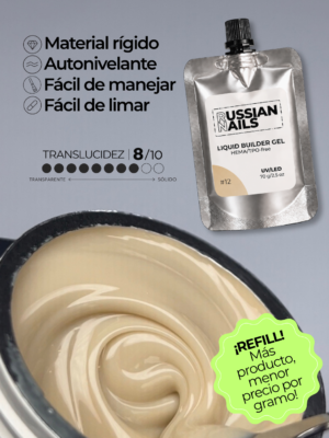 RN RUSSIAN NAILS Liquid Builder Gel 70g (tono 12), bolsa REFILL