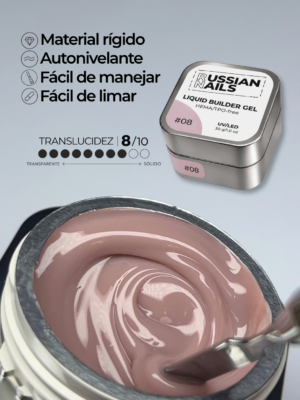 RN RUSSIAN NAILS Liquid Builder Gel 30g (tono 08), frasco convencional