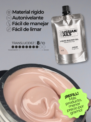 RN RUSSIAN NAILS Liquid Builder Gel 70g (tono 13), bolsa REFILL